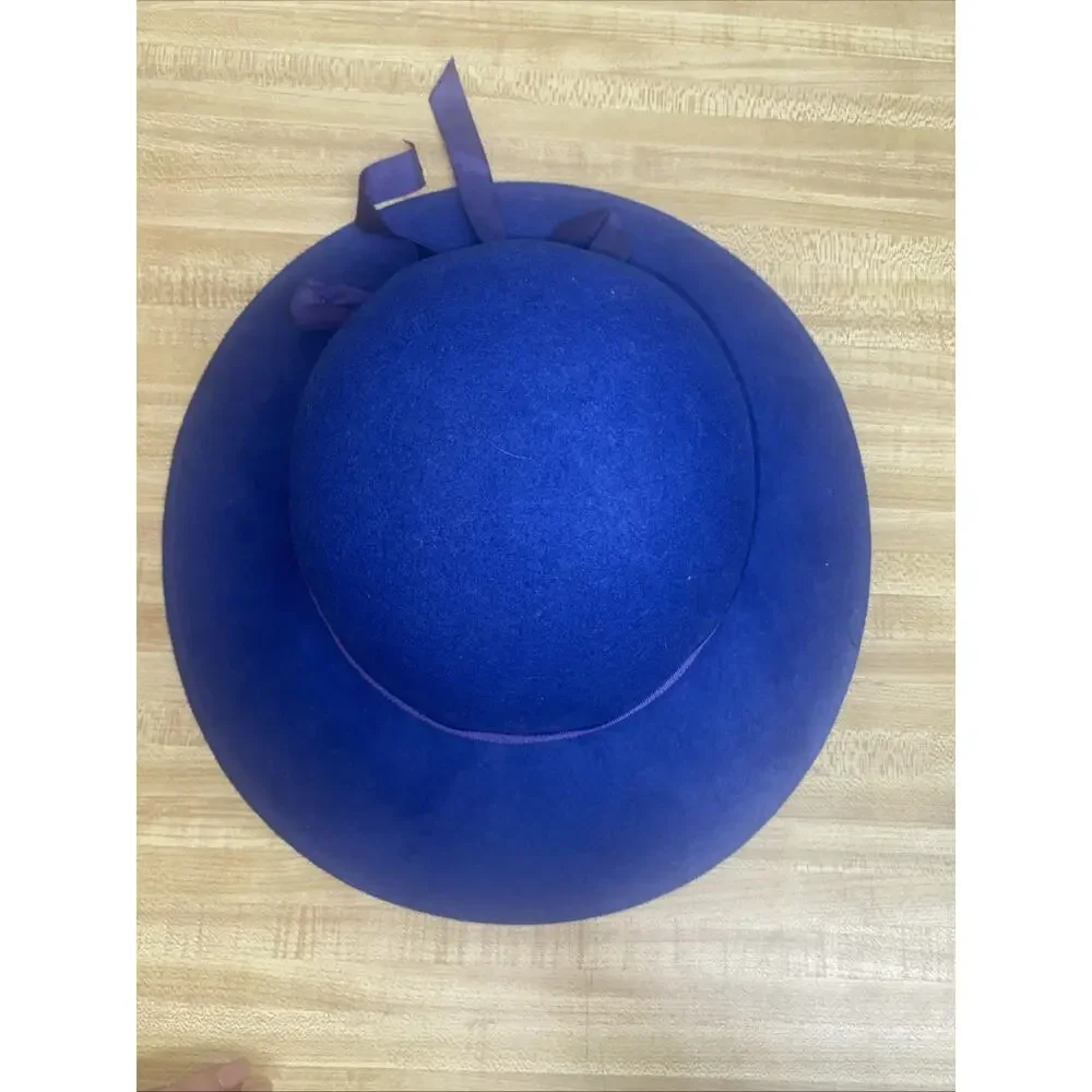 Vintage 60s Royal Blue 100% Wool Peachfelt Hat Ribbon Bow USA Made